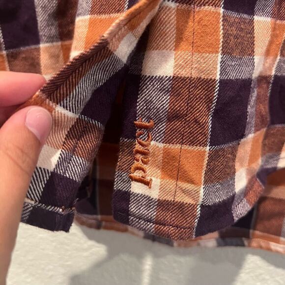 PACT Women's Mila Purple Orange Plaid Button Down Flannel Top Size Small - Picture 2 of 6